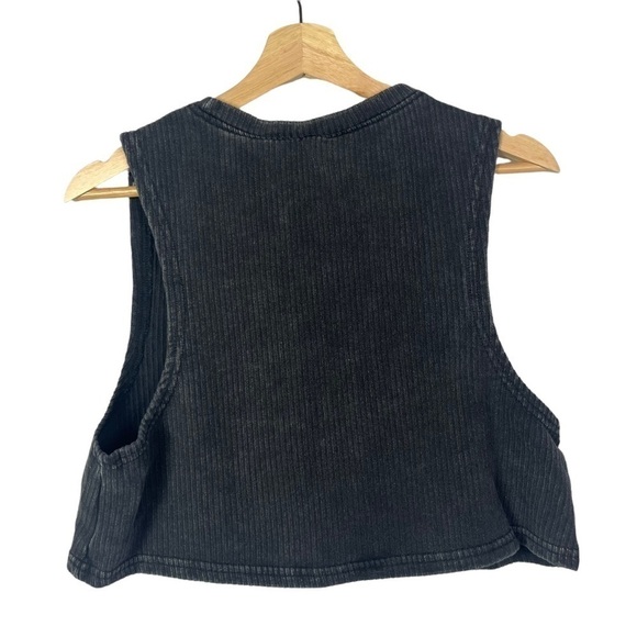 Cara Loren Active Faded Black Ribbed Crop Athletic Tank Top M - Picture 2 of 4